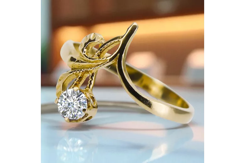 Циркон 14K Жовте золото Каблучка Вінтаж стиль vrc095y